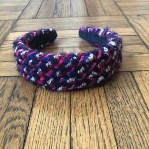 J. Crew Wide Navy Blue and Pink Boucle Woven Headband, NWOT